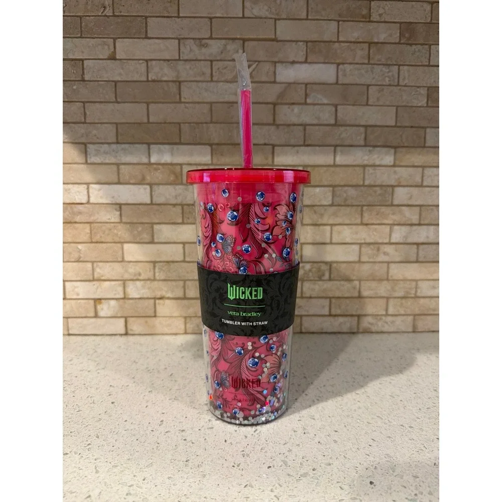 NEW Wicked Vera Bradley Tumbler With Straw Pink Floral Cup Movie Musical